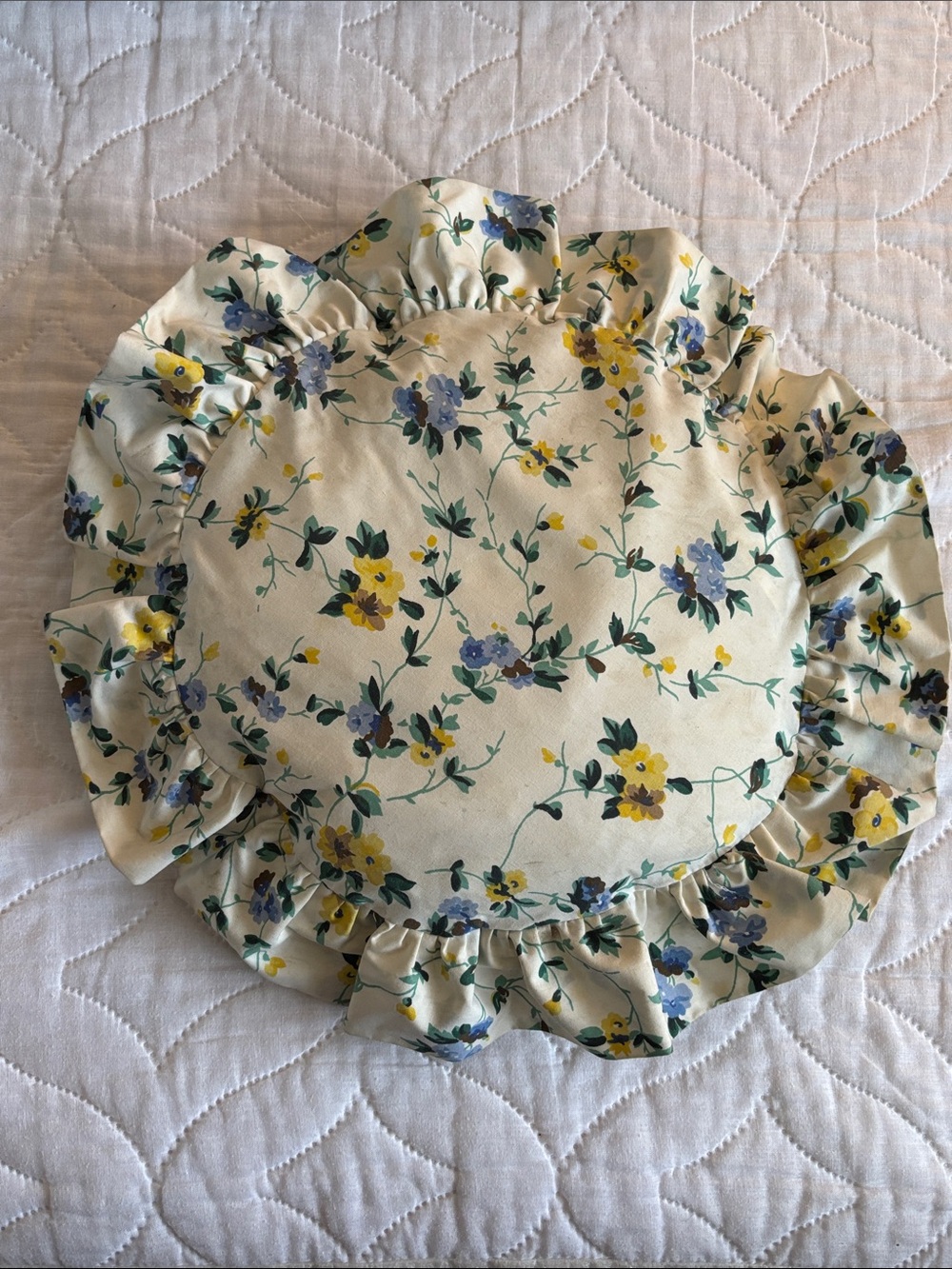 Vintage Laura Ashley 80s 90s Floral Round Ruffle Throw Pillow
